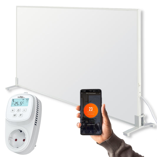 Infrarood Paneel 800 Watt met Wifi Thermostaat - Vrijstaand - Elektrische verwarming - Wit - Plugin